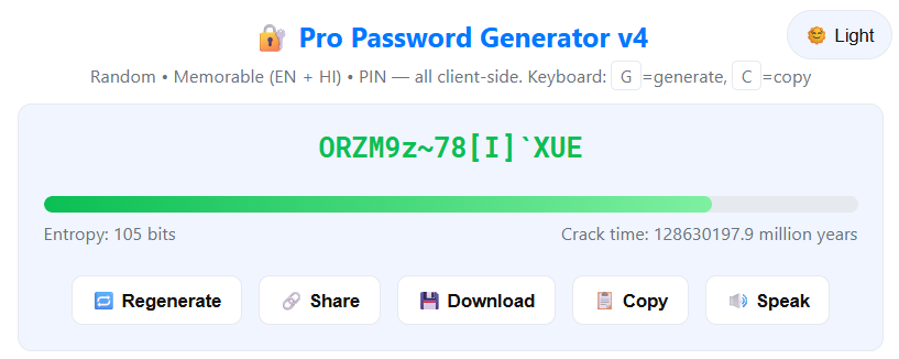 ResultBeat Pro Password Generator v4 Interface with Hindi Support - Modern security tool