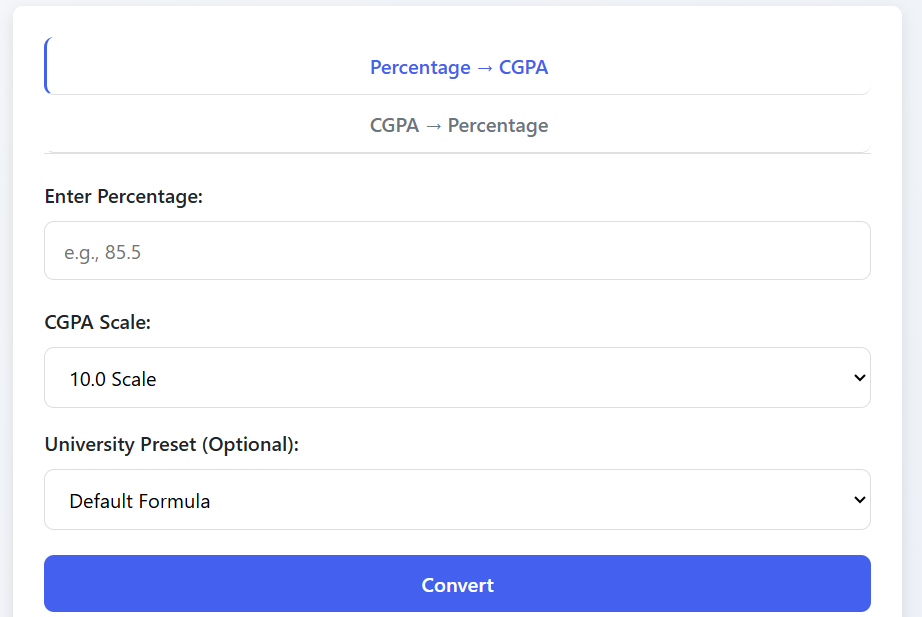 Percentage to CGPA Calculator - Easy grade conversion tool